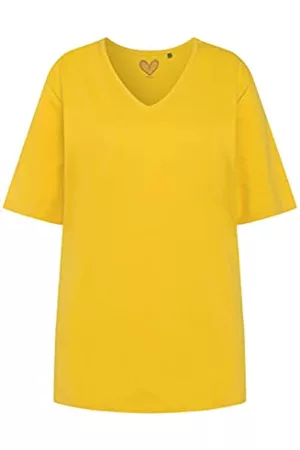 Ulla Popken Damen Shirts - Damen Basic Shirt, V-ausschnitt, Relaxed, Halbarm Shirt, Gelb, 46-48 EU