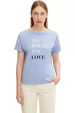TOM TAILOR Damen Shirts - Damen T-Shirt mit Schriftzug 1034509, 12819 - Parisienne Blue, S
