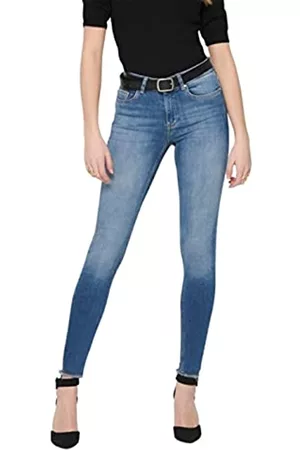 ONLY Damen Skinny Jeans - Damen Onlblush Mid Ank Raw Rea1303 Noos Skinny Jeans, Blau (Dark Blue Denim), 25W 34L EU