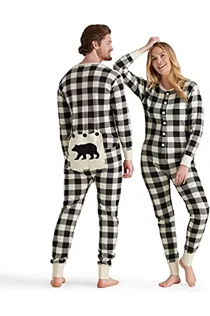 Hatley Schlafanzüge - Unisex Union Suit Pyjamaset, Cremefarbenes Plaid, X-Large