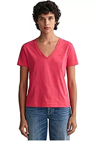 GANT Damen Shirts - Damen Neck SS T-Shirt ORIGINAL Tshirt MIT V-Ausschnitt, Magenta PINK, S
