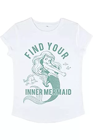 Disney Damen Shirts - Damen The Little Mermaid - Spirit Animal Women's Organic Rolled Sleeve T-shirt T Shirt, Weiß, M EU