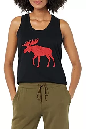 Hatley Damen Schlafanzüge - Damen Pyjama-Tanktop Pyjamaoberteil, Roter Elch auf Schwarz, 46
