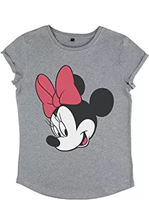 Disney Damen Shirts - Damen Mickey Classic - Minnie On Stripes Women's Organic Rolled Sleeve T-shirt T Shirt, Melange Grey, S EU