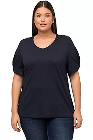 Ulla Popken Damen Shirts - Damen T-shirt mit Knotendetail Am Ärmel, Classic T Shirt, Marine, 42-44 EU