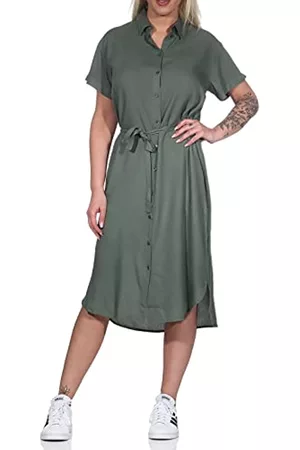 VERO MODA Damen Freizeitkleider - Damen Midi Kleid VMBumpy Hemdkleid mit Knopfleiste 10279684 Laurel Wreath XXL