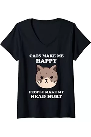 Caterpillar Damen Shirts - Damen Katzen-Shirts für Männer/Frauen – lustige Katzenhemden für Katzen, Vater/Mama T-Shirt mit V-Ausschnitt