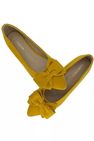 ODORHEISAYO Damen Elegante Schuhe - Bowknot flache Schuhe für Damen, bequem, elegant, flache Damen, spitze Zehenpartie, lässiger Schlupfschuh für Frauen, 3-lagige Schleifen, gelb, 41 EU