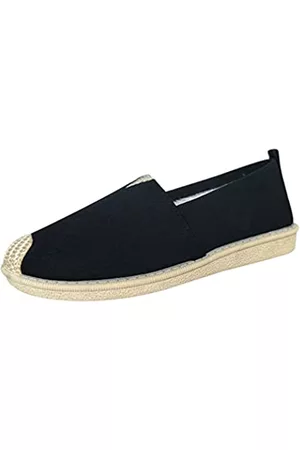 eYLun Damen Outdoorschuhe - Damen-Loafers, Schlupfschuhe, Canvas, flache Arbeitsschuhe, lässig, bequem, Wanderschuhe, Schwarz, 36 EU