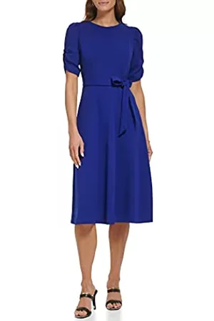 DKNY Damen Freizeitkleider - Damen Midi-Hemdkleid mit Knotenärmeln, Blau (Berry Blue), 32