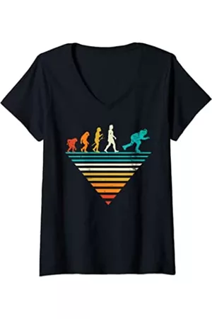 Retro Ice Skating Gift for Men, Women & Kids Damen Vintage Schuhe - Damen Human Evolution – Spieler, Vintage-Schlittschuh T-Shirt mit V-Ausschnitt
