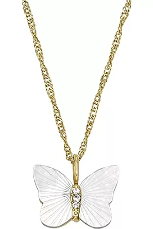 Fossil Damen Halsketten - Halskette für Frauen Radiant Wings Weiße Perlmutt Schmetterlingskette, Länge: 406mm+60mm, Breite: 13.2mm, Höhe: 11mm, JF04424710