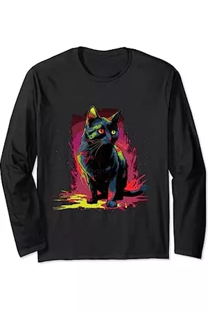 Caterpillar Longsleeves - Schwarze Katze Graffiti Stil Langarmshirt