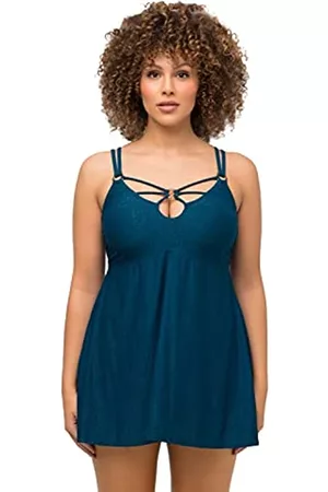 Ulla Popken Damen Badeanzüge - Damen, große Größen, Badekleid Raffinierter Ausschnitt
