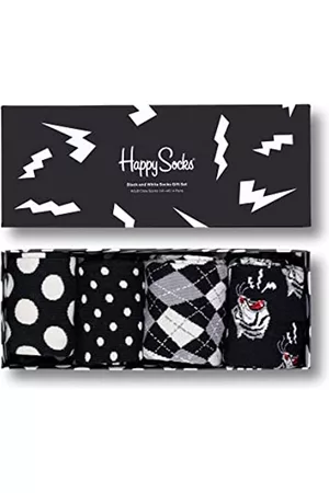 Happy Socks Damen Socken & Strümpfe - 4-Pack Classic Black & White Geschenkbox farbenfrohe und fröhliche Socken für Männer und Frauen, Schwarz-Weiß Größe 36-40