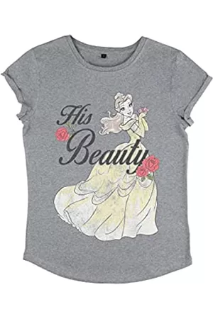 Disney Damen Shirts - Damen Beauty & The Beast His Beauty Women's Organic Rolled Sleeve T-shirt, Melange Grau, XL