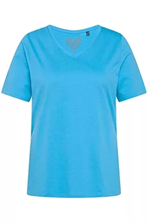 Ulla Popken Damen Shirts - Damen T-shirt, V-hals, halve mouwen T Shirts, Himmelblau, 42-44 EU