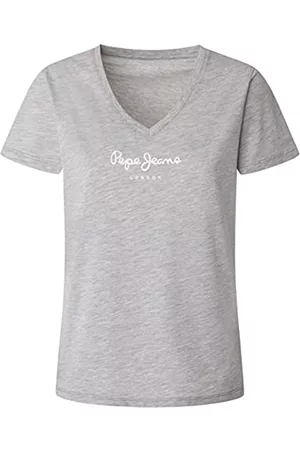 Pepe Jeans Damen Bedruckte T-Shirts - Damen Wendy V Neck T-Shirt, Grau (Grey Marl), M