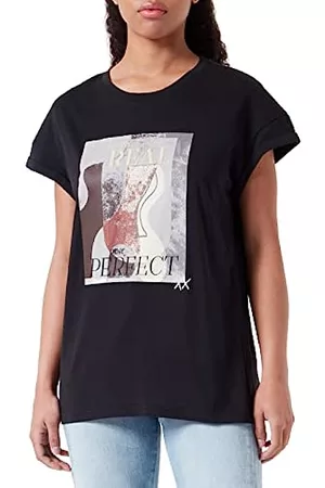 Mexx Damen T-Shirts - Women's Oversized Short Sleeve Tee with Artwork T-Shirt, Black, XL