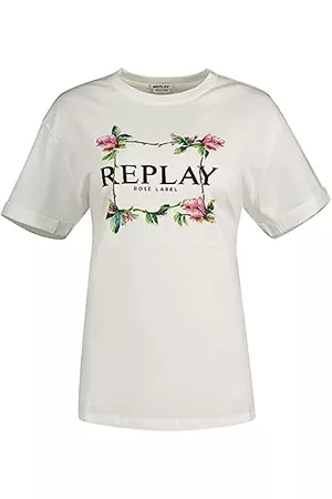 Replay Damen T-Shirts - Damen T-Shirt Kurzarm aus Jersey, Weiß (White 001), M