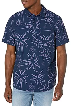 Oakley Damen T-Shirts - Unisex-Erwachsene Deco Rc Short Sleeve Button Down Henley-Hemd, DREI Linien Palmen blau, XL