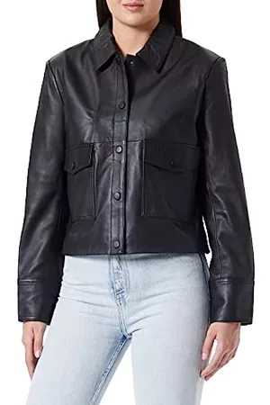 Mexx Damen Westen - Damen With Pockets Leather Jacket, Schwarz, M EU