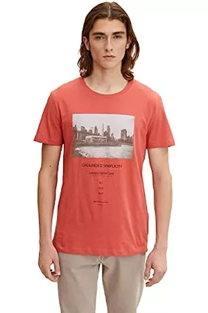 TOM TAILOR Herren Shirts - Herren T-Shirt mit Fotoprint 1033026, 10418 - Smoky Red, L