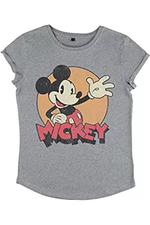 Disney Damen Shirts - Damen Mickey Classic Tried And True Women's Organic Rolled Sleeve T-shirt, Melange Grey, XL