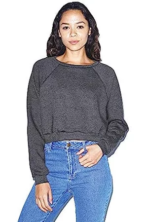 American Apparel Damen Sweatshirts - Damen Flex Fleece Raglan Cropped Long Sleeve Sweatshirt, dunkelgrau (Dark Heather Grey), Medium