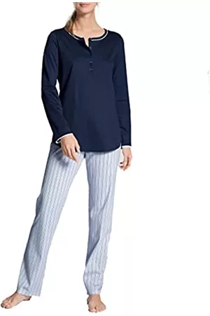 Calida Damen Schlafanzüge - Damen Zweiteiliger Schlafanzug Sweet Dreams, blau aus 100% Baumwolle, mit anpassbarem Verschluss langarm, S