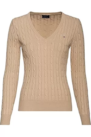 GANT Damen Tuniken - Damen Stretch Cotton Cable V-Neck Pullover, Dry Sand, Standard