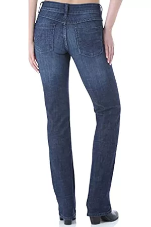 Wrangler Damen Straight Jeans - Damen Western Mid Rise Stretch Straight Leg Jeans, Dark Stone, 9W x 34L