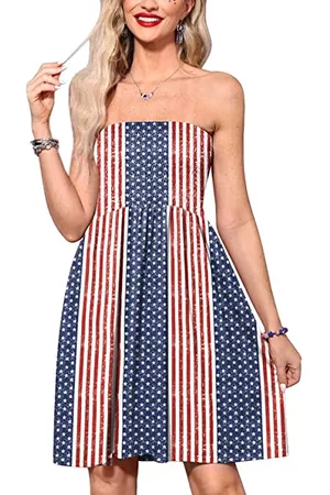 Spadehill Damen Cocktailkleider - Damen 4. Juli Amerikanische Flagge Trägerloses A-Linie Kleid, Sternstreifen Nr. 2, X-Groß