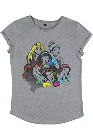 Disney Damen Shirts - Damen Princesses Princess Chillin Women's Organic Rolled Sleeve T-shirt, Melange Grey, L