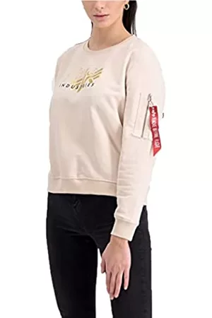 Alpha Industries Damen Sweatshirts - Damen Gold Logo Sweater Wmn Kapuzenpullover, Jet Stream White, M
