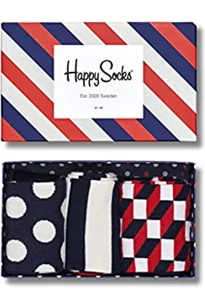 Happy Socks Damen Socken & Strümpfe - 3-Pack Classic Navy Socks Geschenkbox farbenfrohe und fröhliche Socken für Männer und Frauen, Blau-Weiß-Rot Größe 41-46