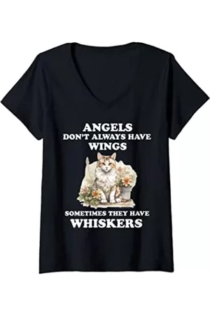 Caterpillar Damen Shirts - Damen Angels Have Whiskers – Lustiges Katzen-Shirt für Katzen, Vater/Mama T-Shirt mit V-Ausschnitt