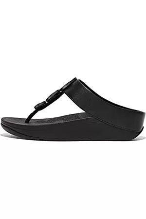 FitFlop Damen Sandalen - Halo Metallic-Trim Toe Post Sandals All Black 9 M (B)