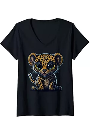 DK1 Designs Beautiful & Pretty little Baby Animals Damen Shirts - Damen Süßer Babyleopard Leoparden Kind - Leopard Safari Savanne T-Shirt mit V-Ausschnitt