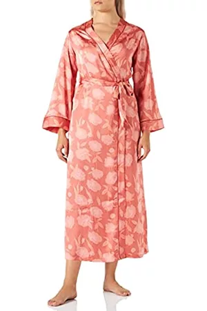 Women secret Damen Bademäntel ohne Kapuze - Damen Langer Kreuzmantel aus Polyester-Satin, Bedruckt und Ärmeln, Kimono Morgenmantel und Kimonos, Orange (Orange Print), 42