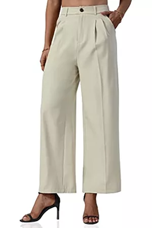VOOVEEYA Damen Business Anzüge - Hohe Taille, weites Bein für Damen – fließende Kleiderhose für Business, Freizeit, Arbeit, Hosenanzug, Khaki, X-Klein