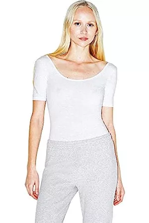 American Apparel Damen Panties - Damen Cotton Spandex Short Sleeve Scoop Back Bodysuit Body, figurformend, weiß, Klein