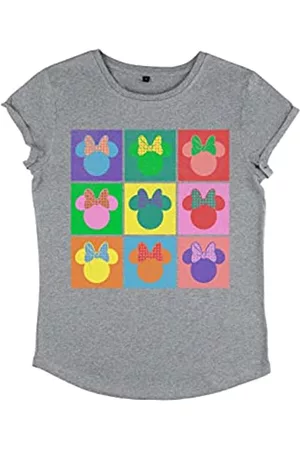 Disney Damen Shirts - Damen Mickey Classic Warhol Minnie Women's Organic Rolled Sleeve T-shirt, Melange Grau, L