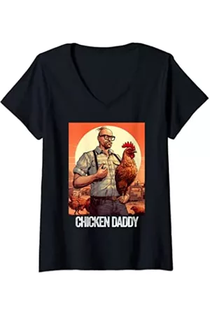 J Brand Damen Shirts - Damen Chicken Daddy Vatertag Landwirt Hühner Huhn Geflügelzüchter T-Shirt mit V-Ausschnitt