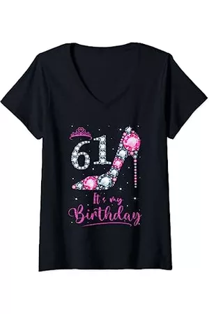 61 Years Old Birthday Women Pink Crown Shoe Girl Mädchen Pumps - Damen 61 It's My Birthday High Heel für Mädchen zum 61. Geburtstag, Rosa T-Shirt mit V-Ausschnitt