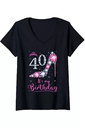 40 Years Old Birthday Women Pink Crown Shoe Girl Mädchen Pumps - Damen 40 It's My Birthday High Heel für Mädchen zum 40. Geburtstag, Rosa T-Shirt mit V-Ausschnitt