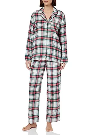 Women secret Damen Winter Schlafanzüge - Damen, langärmelig, gerade Hose, aus weichem Flanell und Karomuster Pyjama, Dunkes Kakigrün, 42