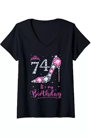 74 Years Old Birthday Women Pink Crown Shoe Girl Mädchen Pumps - Damen 74 It's My Birthday Pink High Heel 74. Geburtstag Mädchen Damen T-Shirt mit V-Ausschnitt