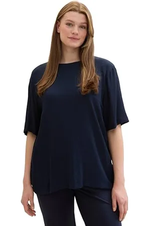 TOM TAILOR Damen Plussize Basic Bluse mit Crêpe Struktur, sky captain blue, 52