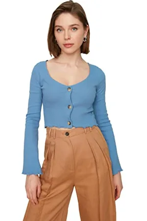 Trendyol Damen Blue Buttoned Wiring Blouse, , S EU